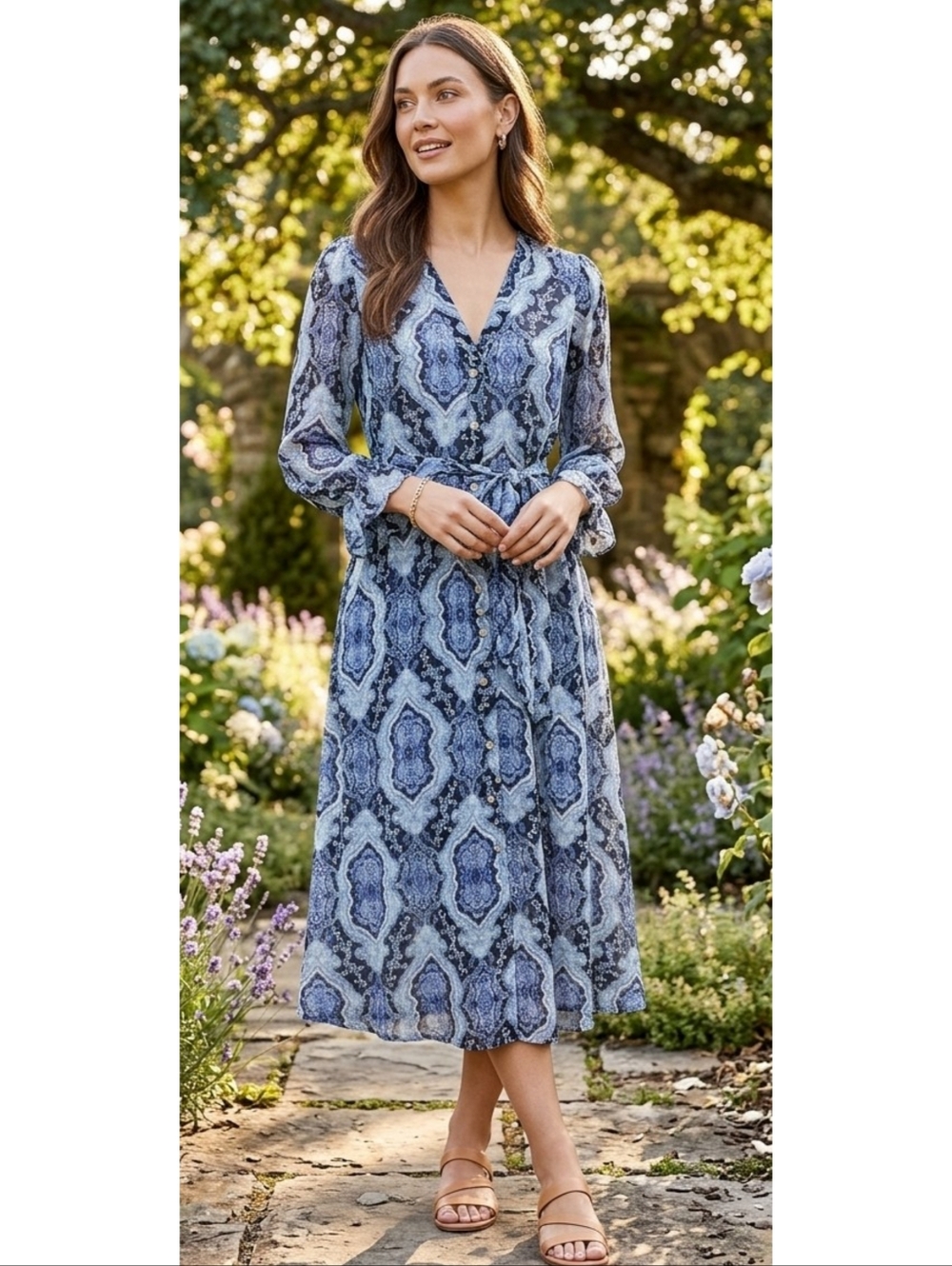 Stella & Julie Paisley Print Belted Dress Blue Size 10